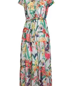 Smashed Lemon Tropical Flowers 70's Maxi Dress White New In