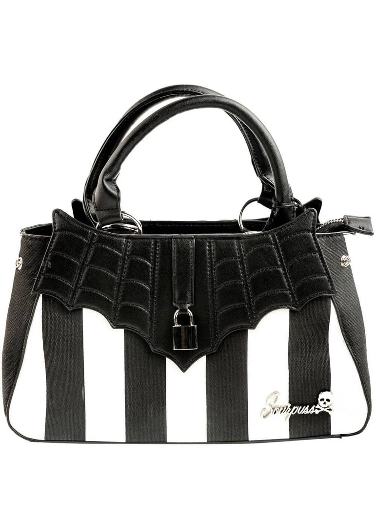 New In Sourpuss Locked Out Striped Bag Black White