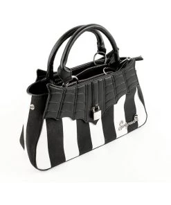 New In Sourpuss Locked Out Striped Bag Black White