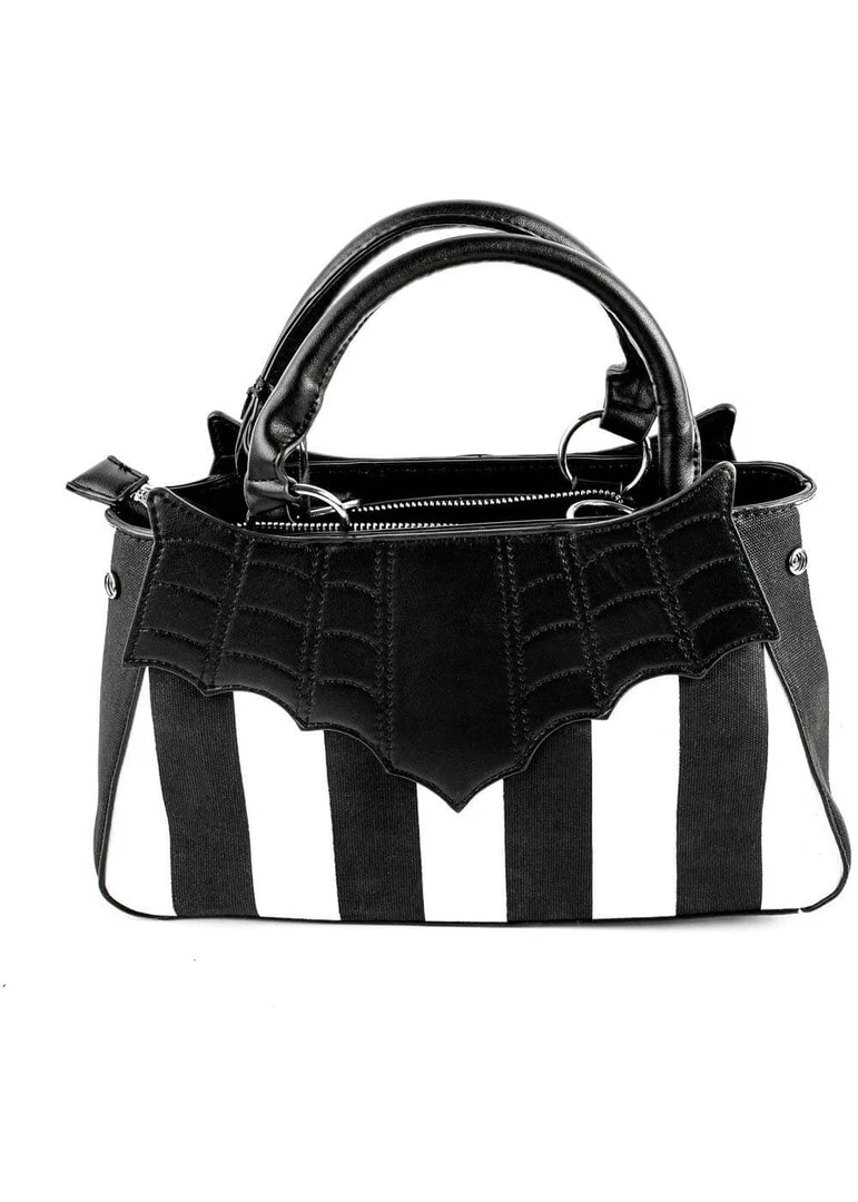 New In Sourpuss Locked Out Striped Bag Black White
