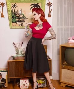 Steady Clothing High Waist Thrills 50's Swing Skirt Black