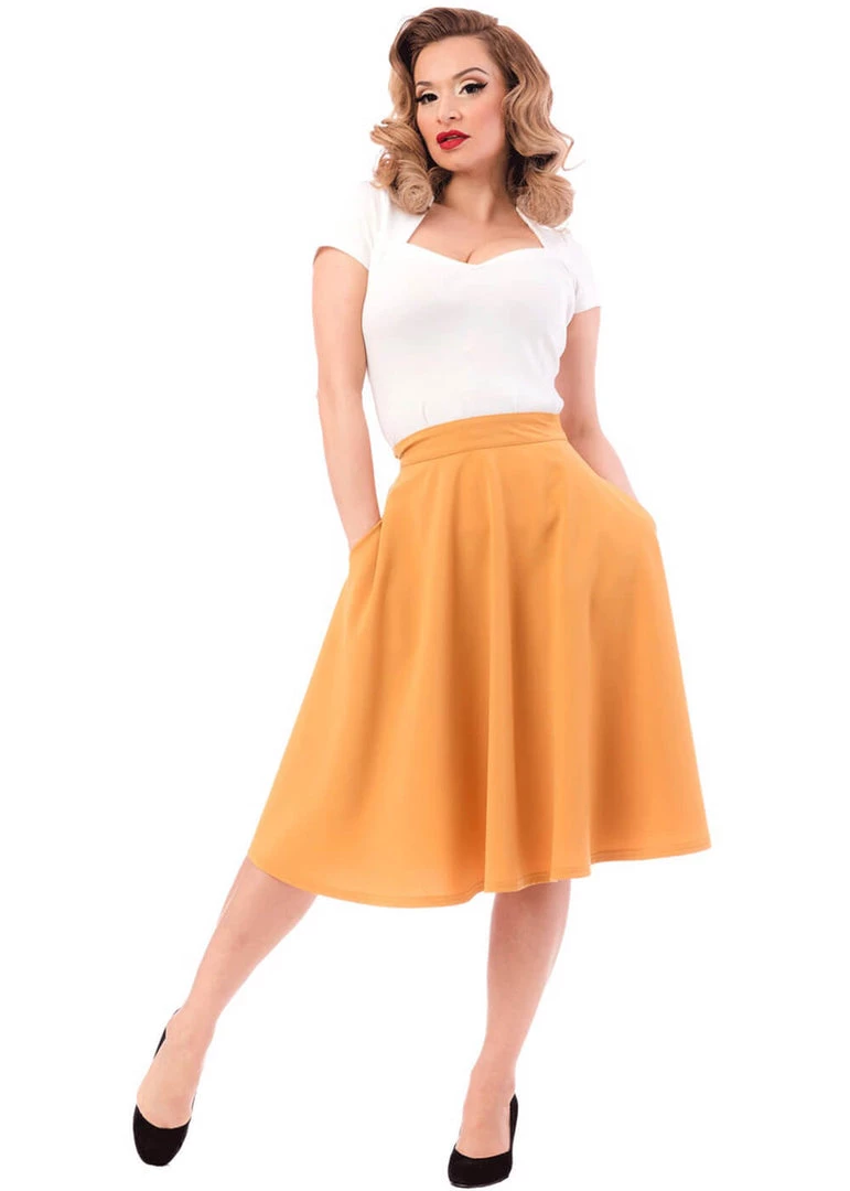 Steady Clothing High Waist Thrills 50's Swing Skirt Mustard New In