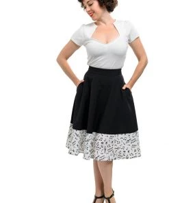 Steady Clothing Music Note Thrills 50's Swing Skirt Black White New In