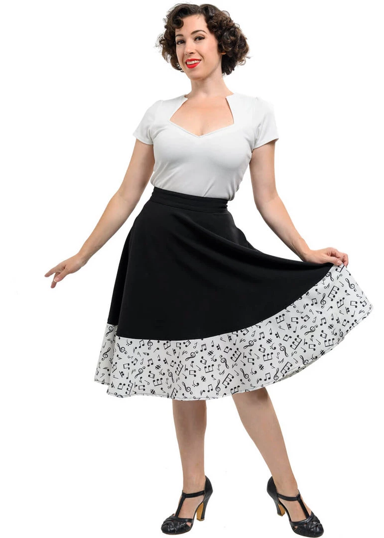 Steady Clothing Music Note Thrills 50's Swing Skirt Black White New In