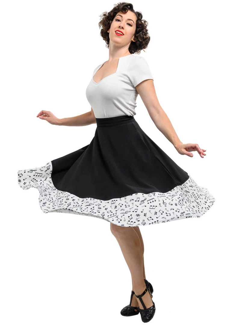 Steady Clothing Music Note Thrills 50's Swing Skirt Black White New In