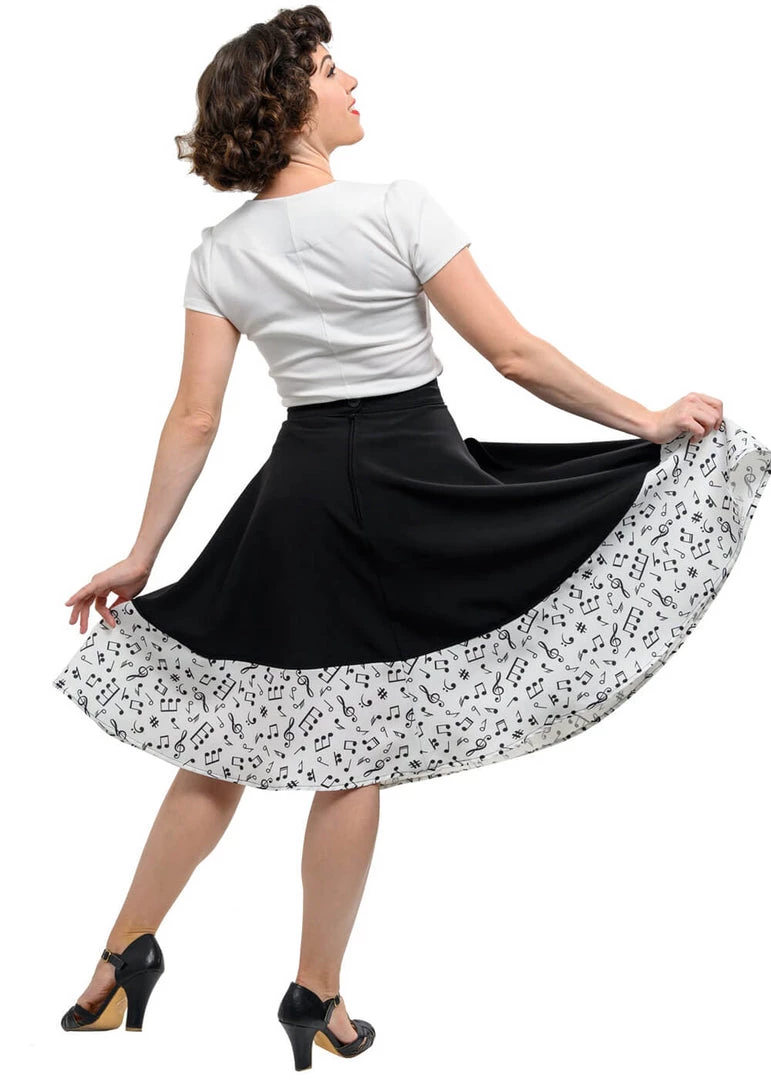 Steady Clothing Music Note Thrills 50's Swing Skirt Black White New In