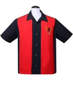 New In Steady Clothing Mens Tropical Itch Bowling Shirt Black Red