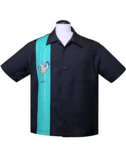Steady Clothing Mens Martini Girl Single Panel Bowling Shirt Black Mint New In