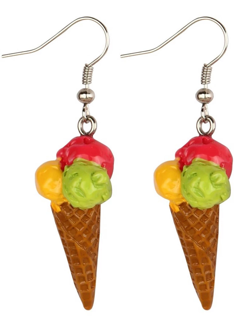 New In Succubus Ice Cream Waffle Cone Earrings Multi