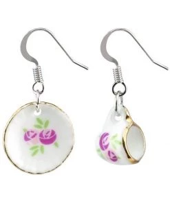 New In Succubus Vintage Cup & Saucer Ceramic Earrings Muti