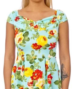 Succubus Suzie Floral 50's Swing Dress Mint New In