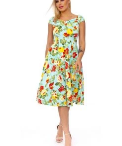 Succubus Suzie Floral 50's Swing Dress Mint New In