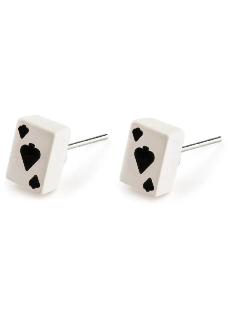 New In Succubus Jewellery Cards Spades Stud Earrings Black