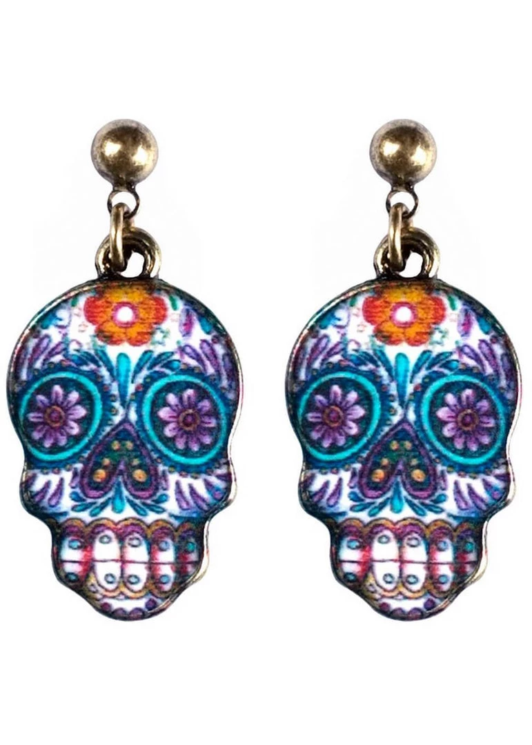 Succubus Jewels Sugar Skull Earrings Purple New In