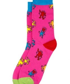 New In Succubus Keith Haring Pop Art Crowd Socks Pink