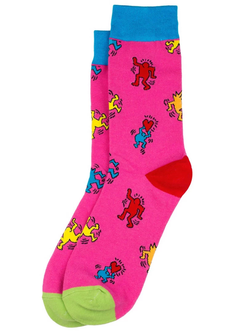 New In Succubus Keith Haring Pop Art Crowd Socks Pink