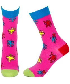 New In Succubus Keith Haring Pop Art Crowd Socks Pink