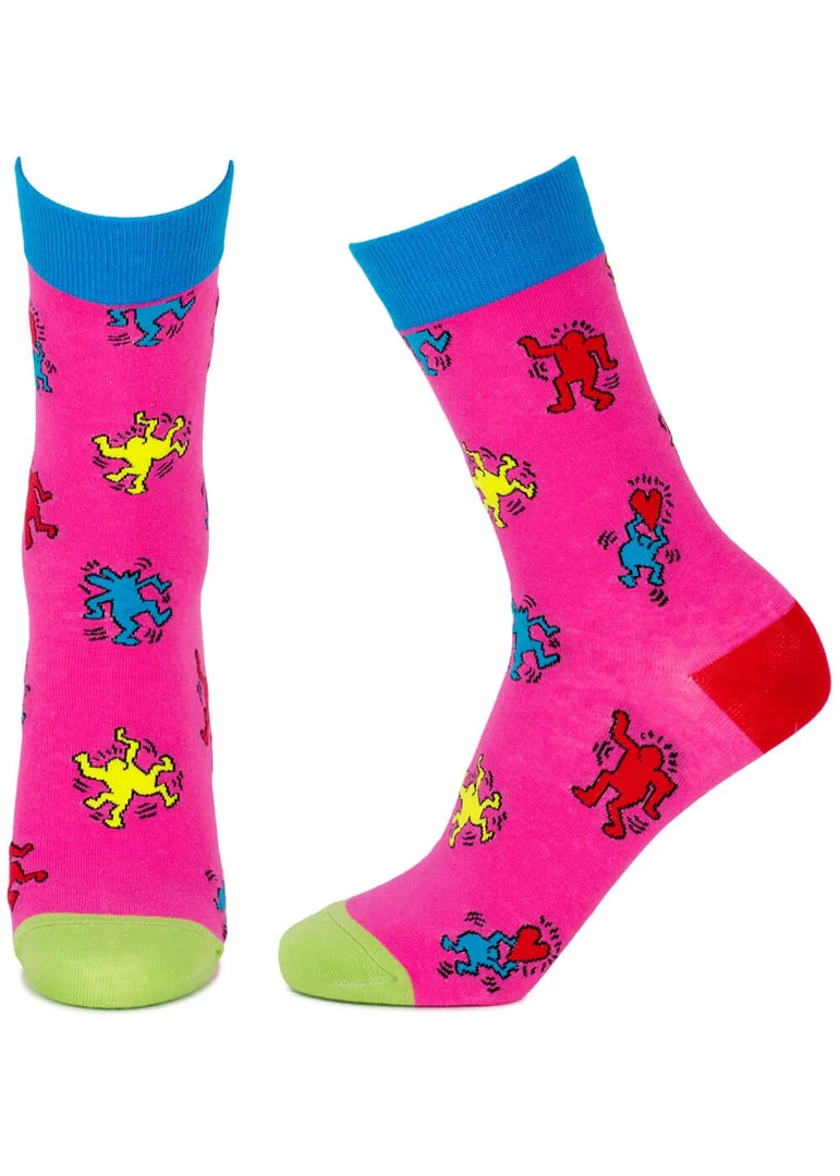 New In Succubus Keith Haring Pop Art Crowd Socks Pink