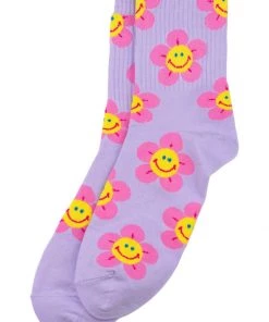 New In Succubus Sunny Flower Face Socks Purple