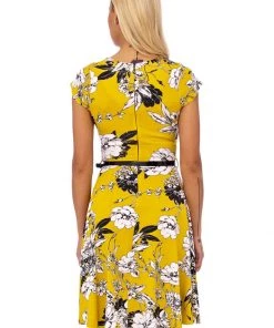 Succubus Serena Floral 50's Swing Dress Mustard