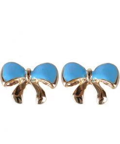 Succubus Bow Glossy Earrings Light Blue