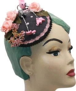 Succubus Fancy Fascinator With Flamingo Skeleton Black Pink