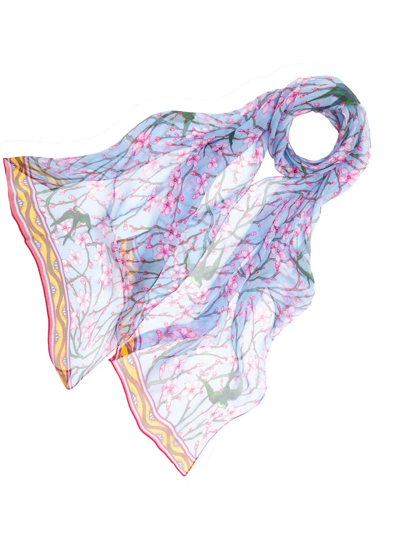 New In Tapestry Bags Crane Blossom And Swallow Genuine Silk Scarf