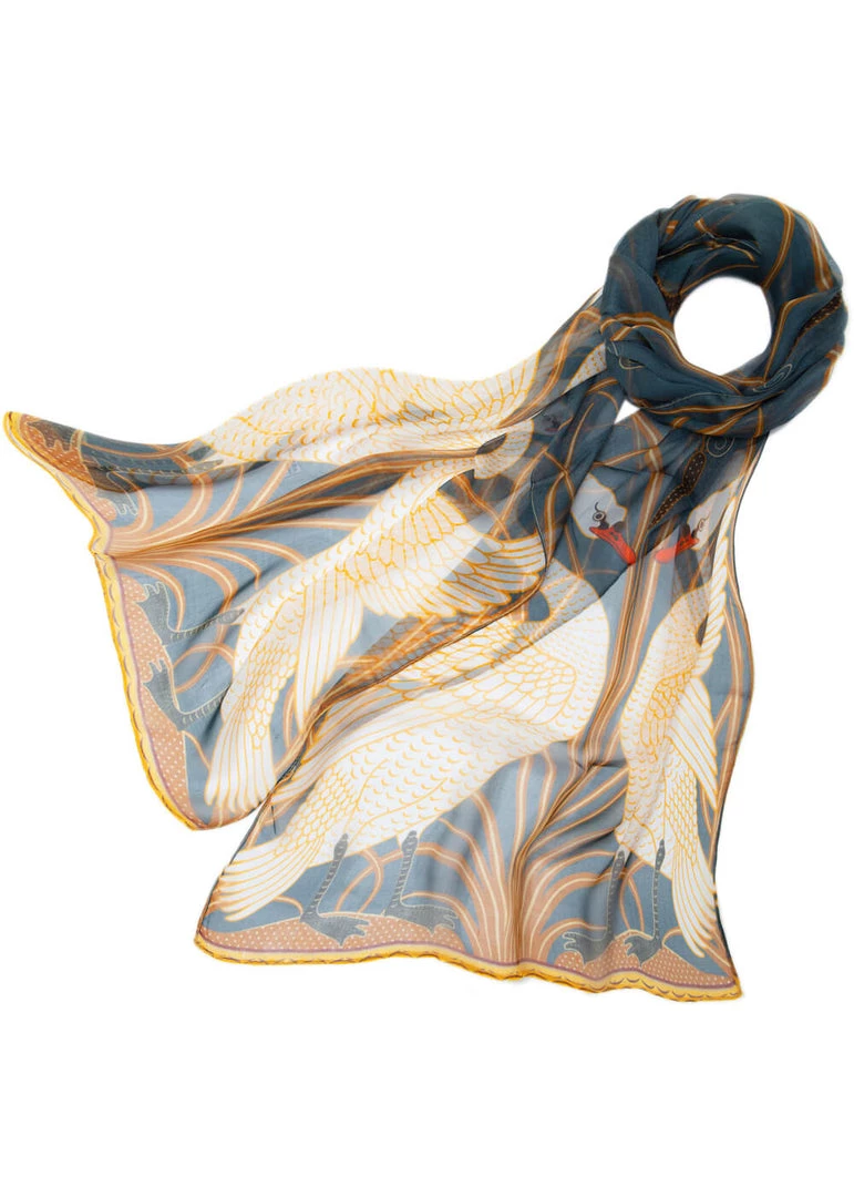 Tapestry Bags Crane Swan Genuine Silk Scarf New In