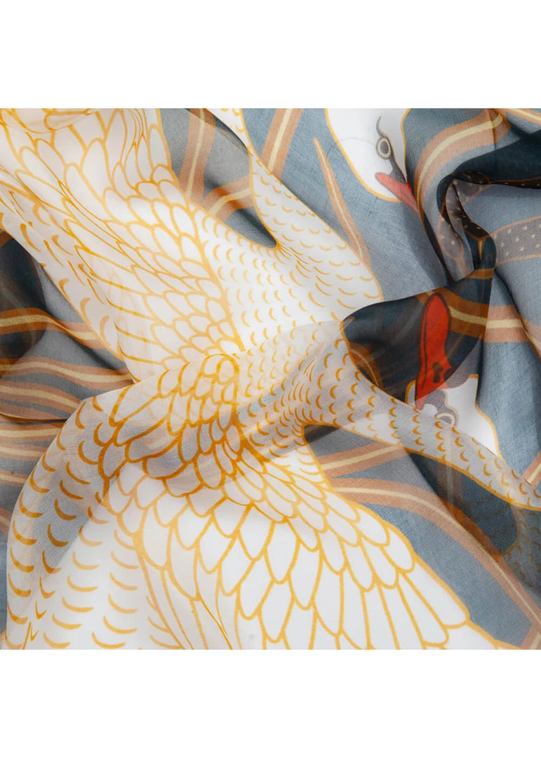 Tapestry Bags Crane Swan Genuine Silk Scarf New In