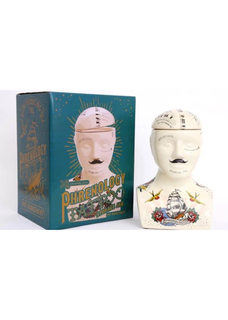 New In Temerity Jones Phrenology Tattoo Head Ceramic Jar Big