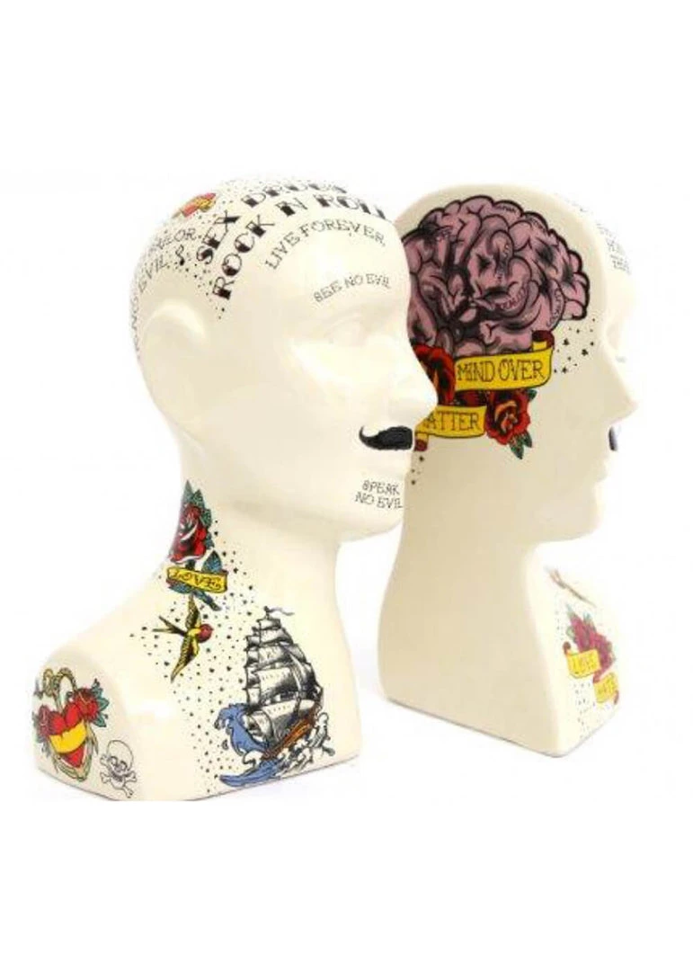 New In Temerity Jones Phrenology Tattoo Set Bookends Multi