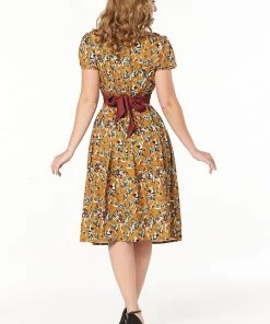 Sheen Timeless London Libby 40's Dress Caramel Brown New In