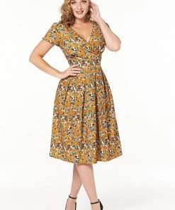 Sheen Timeless London Libby 40's Dress Caramel Brown New In