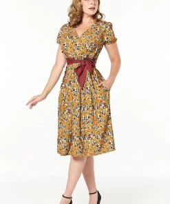 Sheen Timeless London Libby 40's Dress Caramel Brown New In