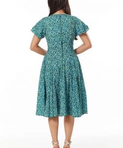 Sheen New In Timeless Vienna Floral 40's Swing Dress Green