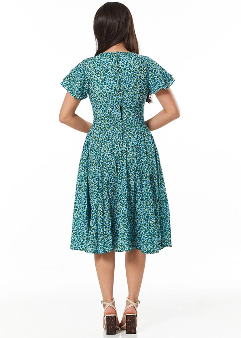 Sheen New In Timeless Vienna Floral 40's Swing Dress Green