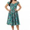 Sheen Timeless Preston Parrots 50's Swing Dress Green New In