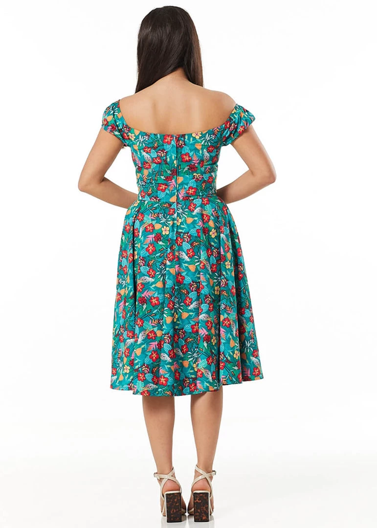 Sheen Timeless Preston Parrots 50's Swing Dress Green New In