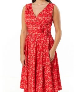 Sheen New In Timeless Hazel Floral 50's Swing Dress Red