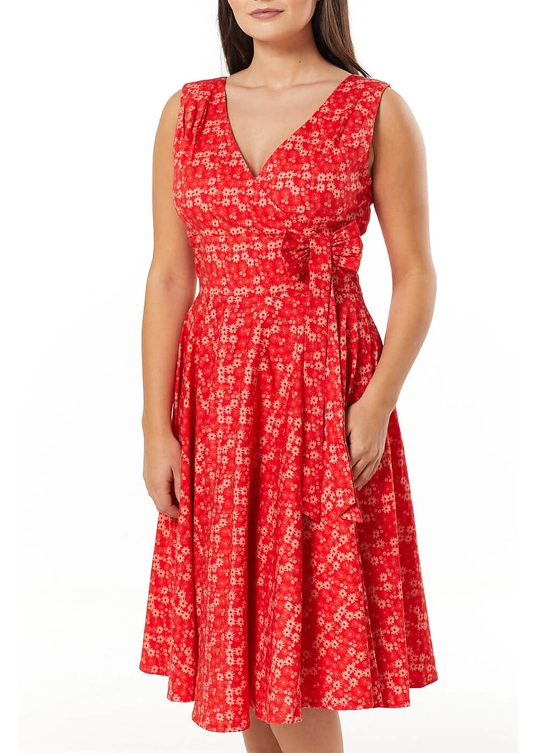 Sheen New In Timeless Hazel Floral 50's Swing Dress Red
