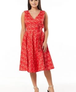 Sheen New In Timeless Hazel Floral 50's Swing Dress Red