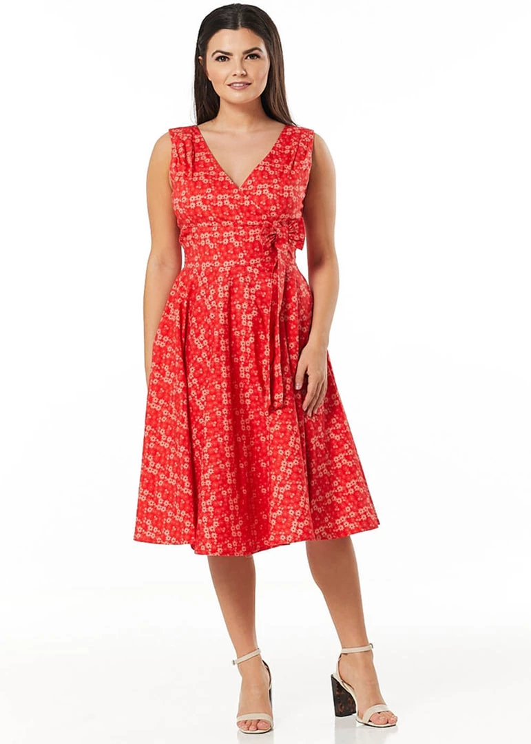 Sheen New In Timeless Hazel Floral 50's Swing Dress Red