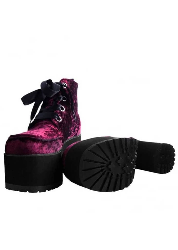 T.U.K Nosebleed Velvet Crush Platform Ankle Boots Burgundy