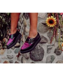 T.U.K Zebra Buckle Pointed Vegan Creepers Black Purple