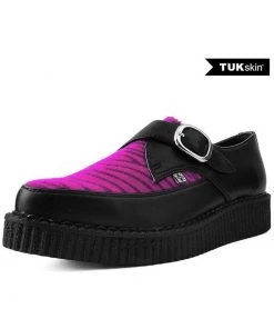 T.U.K Zebra Buckle Pointed Vegan Creepers Black Purple