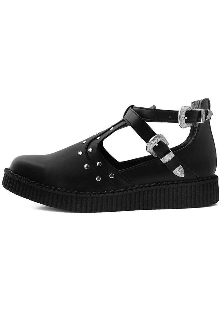 T.U.K Western Buckle Pointed Vegan Creepers Black