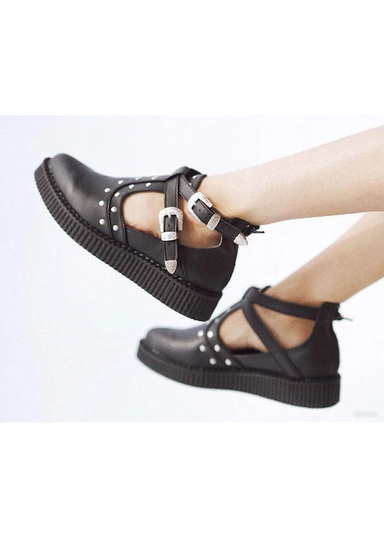 T.U.K Western Buckle Pointed Vegan Creepers Black