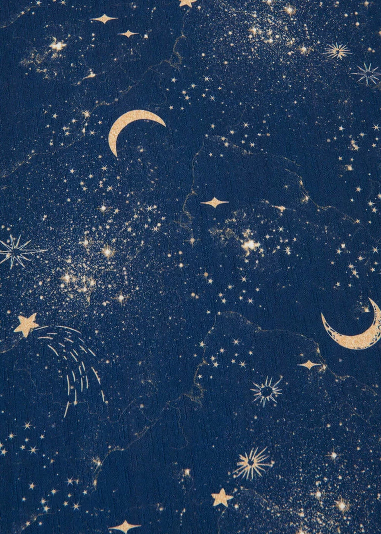 Unique Vintage Galaxy Stars Scarf Navy Gold New In