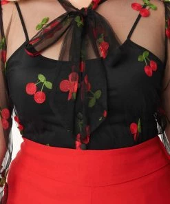 New In Unique Vintage Gwen Cherry 40's Blouse Black