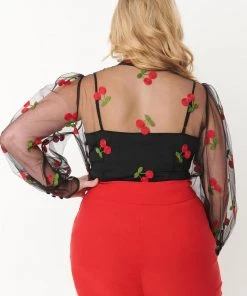 New In Unique Vintage Gwen Cherry 40's Blouse Black